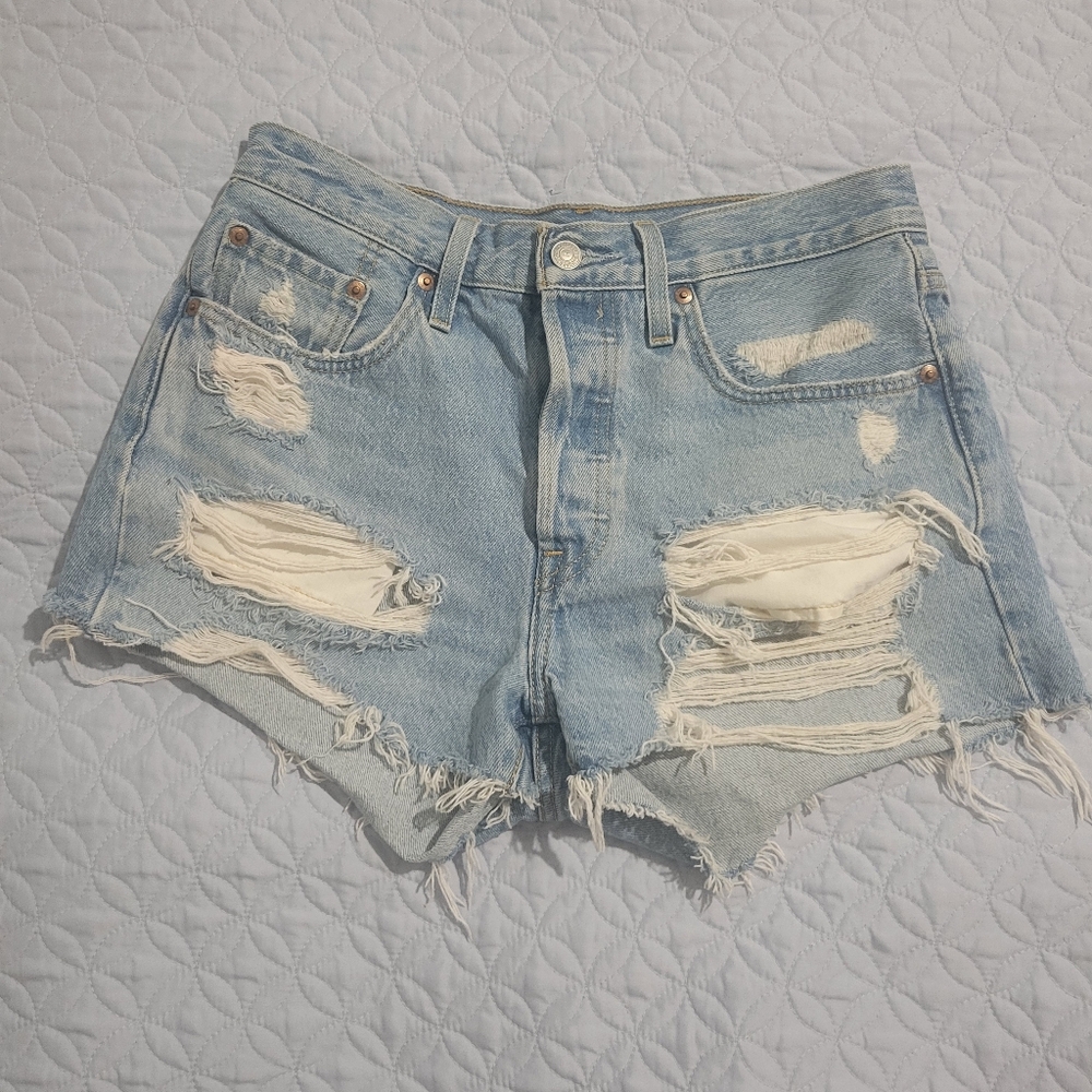 Levi's Light Blue Distressed Jean Shorts